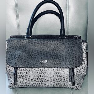 Guess Monogram Logo Purse HandBag Black Grey Satchel Tote